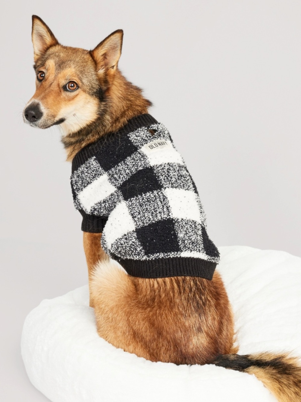 Old Navy Black & White Buffalo Check Pet Sweater